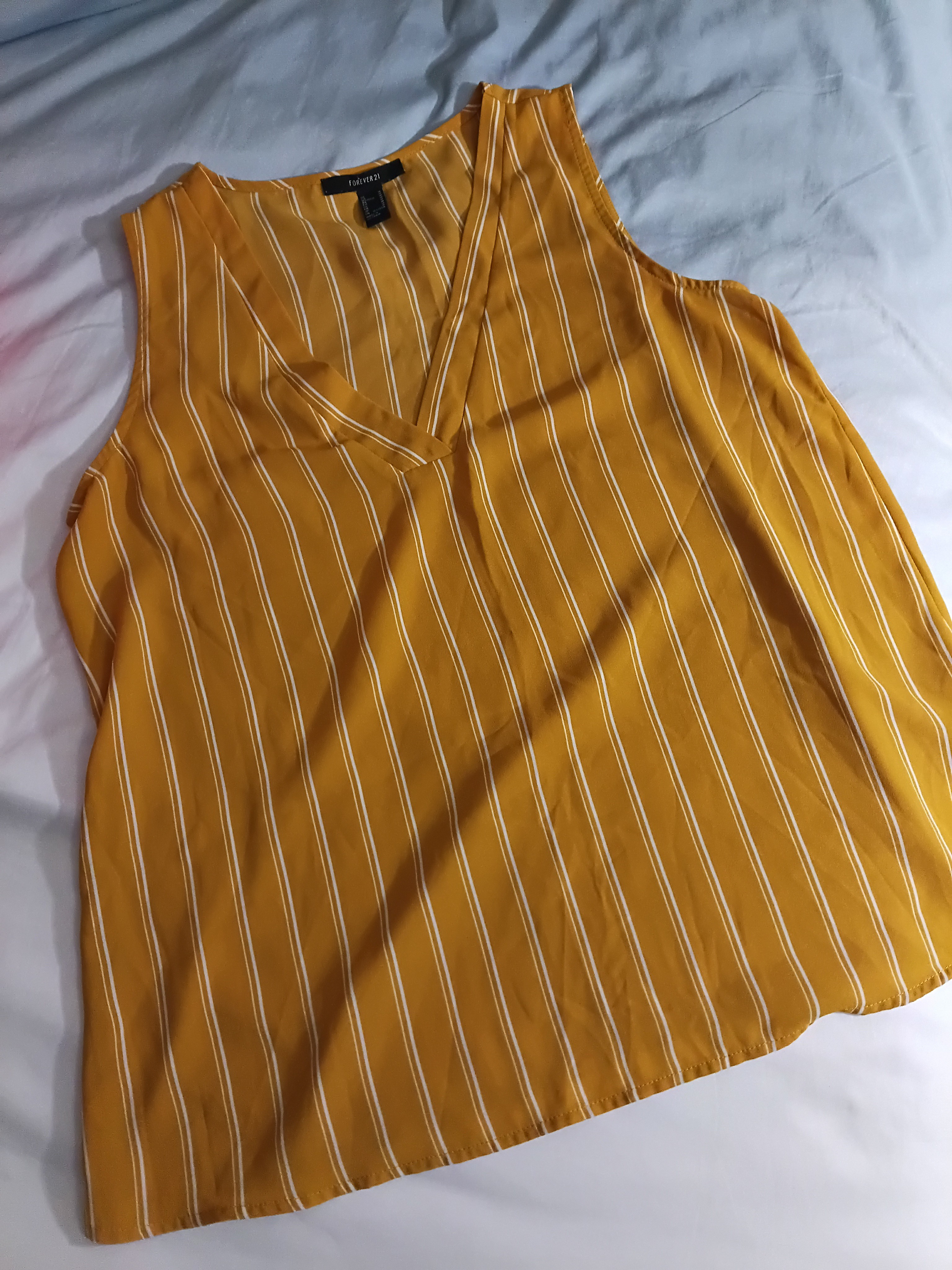 Forever 21 Mustard Yellow Striped V-Neck Sleeveless Top